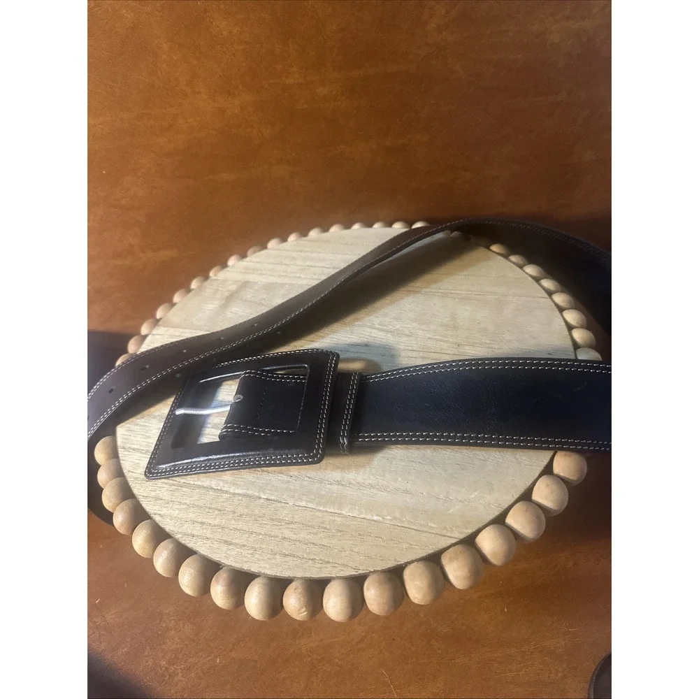 Vtg Y2K Banana Republic Black Leather Belt Sz S-MOversized Buckle 1990's-Italy